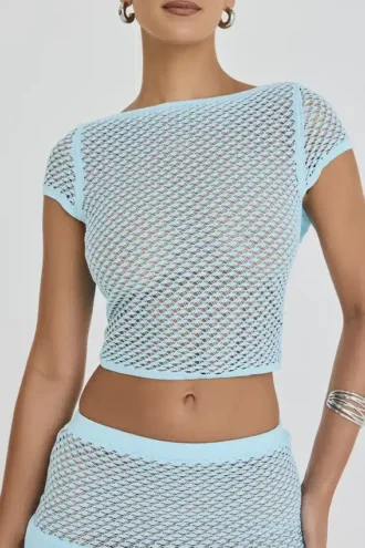 Mistress Rocks – Haut en maille écume de mer à dos ouvert et volants – Soldes