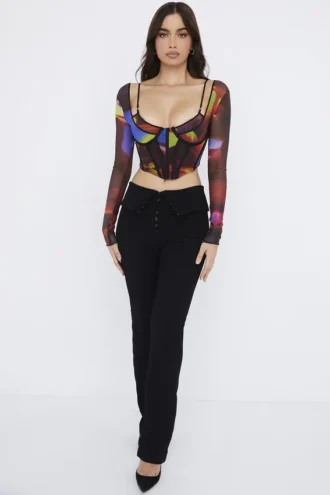Pantalon Ava noir à plis sur le devant