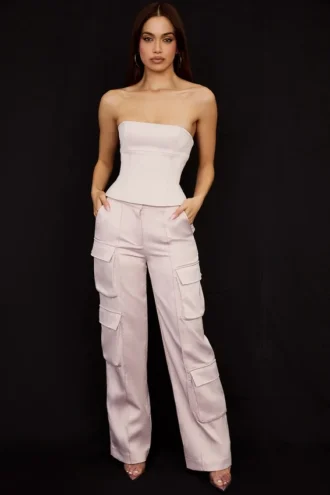 Pantalon cargo droit en satin Daria Crystal