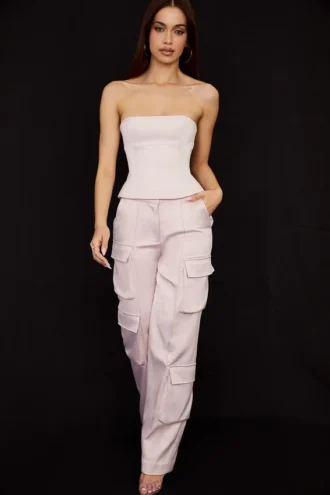 Pantalon cargo droit en satin Daria Crystal