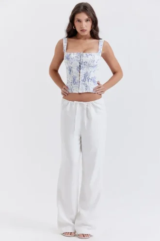 Pantalon Cleo en lin mélangé ivoire