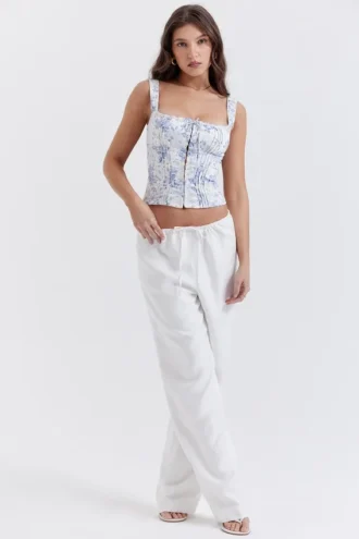 Pantalon Cleo en lin mélangé ivoire