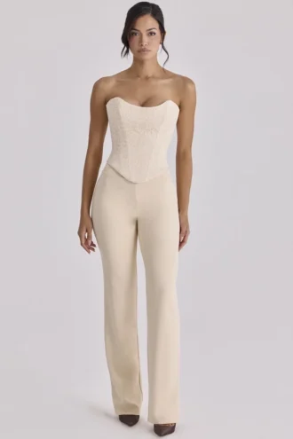 Pantalon droit en crêpe ivoire vintage Chiara