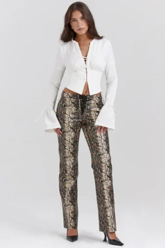 Pantalon en cuir vegan imprimé serpent Serina
