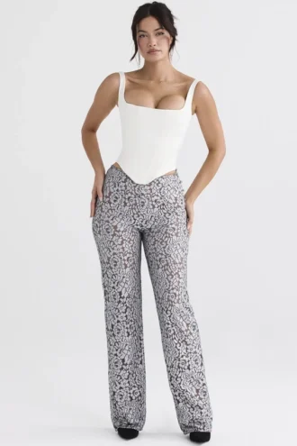 Pantalon en dentelle métallisée argentée Mara