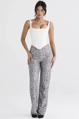 Pantalon en dentelle métallisée argentée Mara