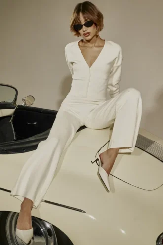 Pantalon en tricot de coton blanc cassé Vanna