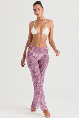 Pantalon Keala violet à motifs floraux et découpes