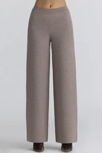 Pantalon large en laine taupe Avery