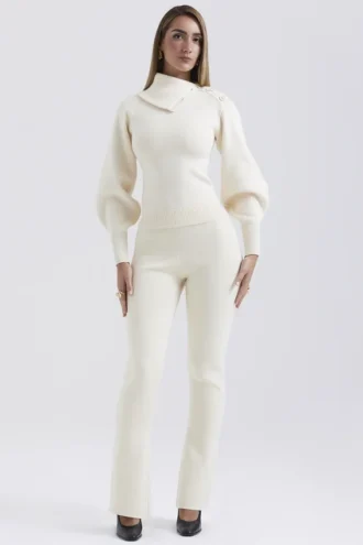 Pantalon Nereida en mélange de cachemire couleur crème