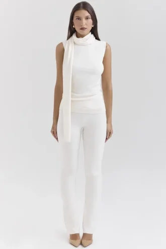 Pantalon slim cigarette en cachemire ivoire Wren