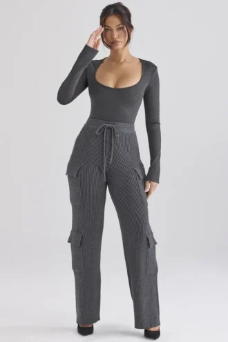 Pantalon utilitaire en maille couleur charbon de thé