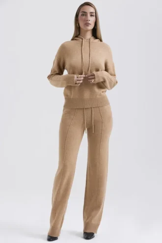 Pantalon Yalina en mélange de cachemire couleur camel