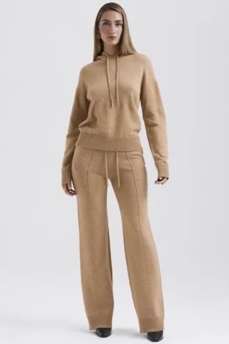 Pantalon Yalina en mélange de cachemire couleur camel