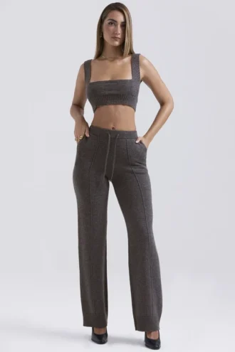 Pantalon Yalina en mélange de cachemire gris anthracite