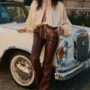Pantalons Adara en cuir vegan couleur chocolat
