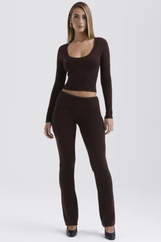 Pantalons Ama en mélange de cachemire couleur chocolat