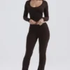 Pantalons Ama en mélange de cachemire couleur chocolat