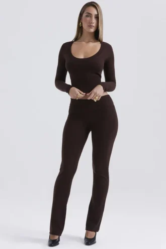 Pantalons Ama en mélange de cachemire couleur chocolat