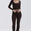 Pantalons Ama en mélange de cachemire couleur chocolat