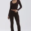 Pantalons Ama en mélange de cachemire couleur chocolat