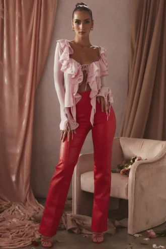 Pantalons en cuir vegan Elenaora Scarlet