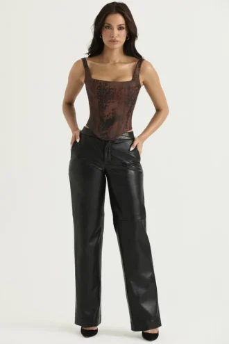 Pantalons en cuir vegan noir Omaira