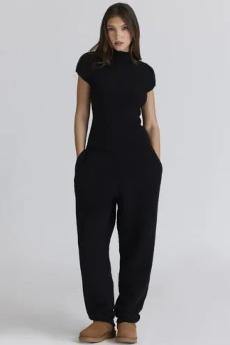 Pantalons en maille bouclée de laine noire Geena