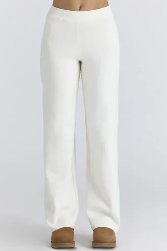 Pantalons en maille de laine mérinos Andie ivoire
