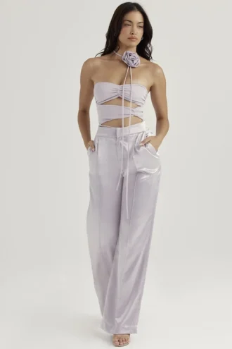 Pantalons en satin gris Alivia