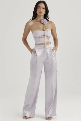 Pantalons en satin gris Alivia