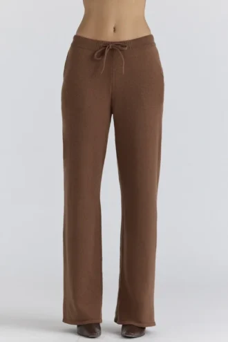 Pantalons large Chelsea en cachemire et laine couleur tan