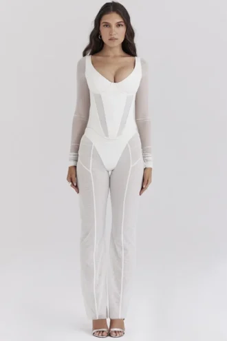 Pantalons taille haute en maille blanche Avalon