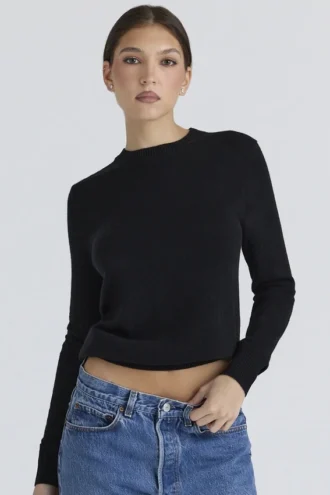 Pull à col rond en cachemire et laine noir Rochelle