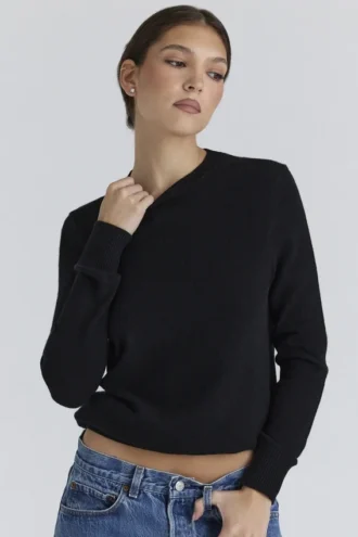 Pull à col rond en cachemire et laine noir Rochelle