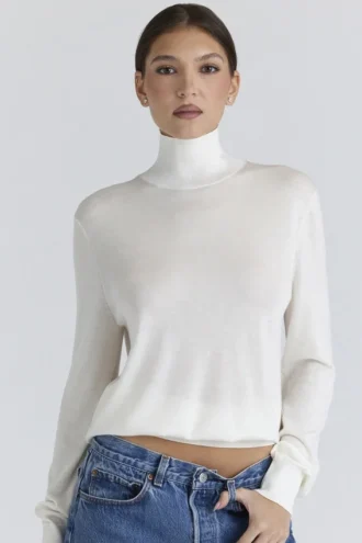 Pull à col roulé en soie et laine Angel Ivory