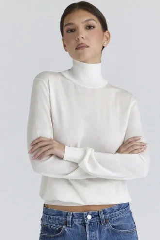 Pull à col roulé en soie et laine Angel Ivory