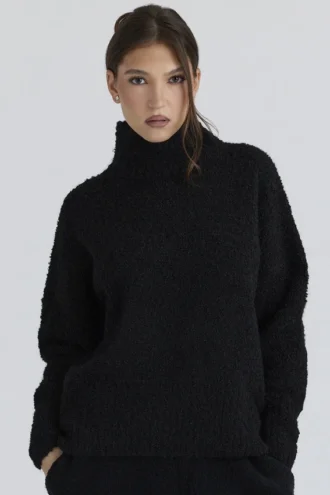 Pull en laine bouclée noir Brooklyn