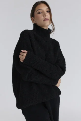 Pull en laine bouclée noir Brooklyn