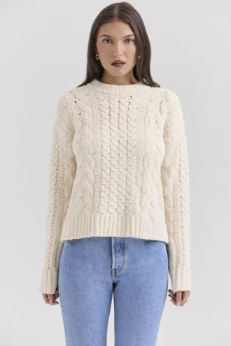 Pull Jasper crème à grosses mailles torsadées