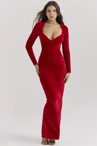 Robe Aria Scarlet en chenille à encolure en cœur