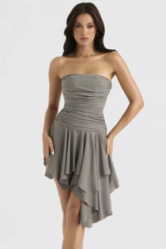 Robe asymétrique froncée Valeria Smoke