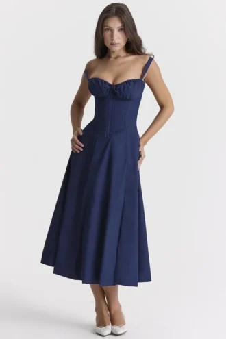 Robe bustier Carmen bleu marine Robes d&rsquo;Été
