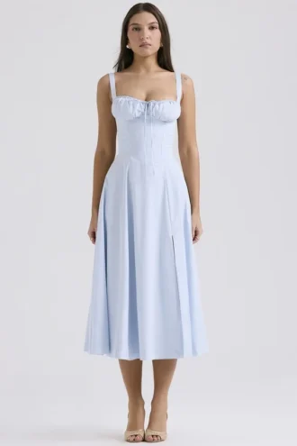 Robe bustier en coton bleu pâle « Carmen » pour Robes d&rsquo;Été