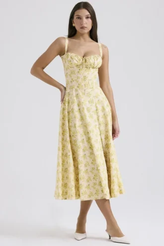 Robe bustier en coton à imprimé floral vintage « Carmen Buttercup » pour Robes d&rsquo;Été