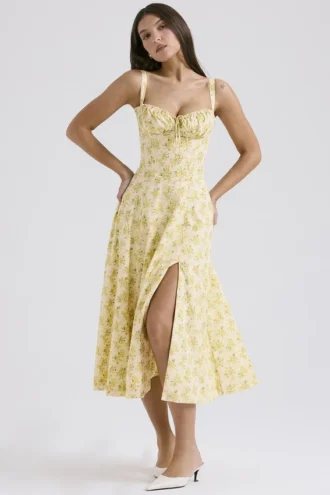 Robe bustier en coton à imprimé floral vintage « Carmen Buttercup » pour Robes d&rsquo;Été