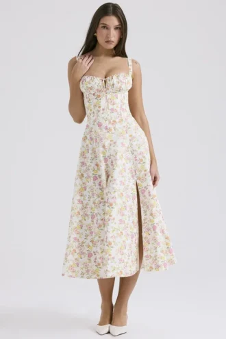 Robe bustier en coton imprimé « Meadow » ivoire Carmen Robes d&rsquo;Été