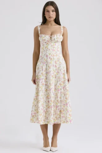 Robe bustier en coton imprimé « Meadow » ivoire Carmen Robes d&rsquo;Été
