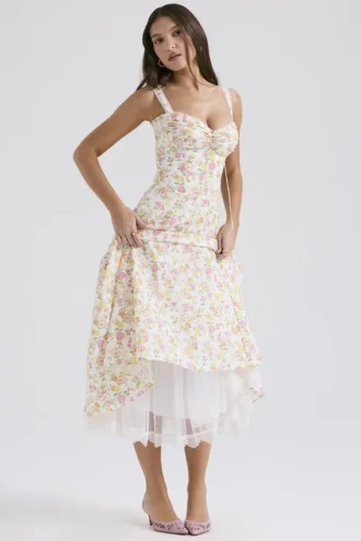 Robe bustier en coton imprimé Rosalee Ivory Meadow Robes d&rsquo;Été