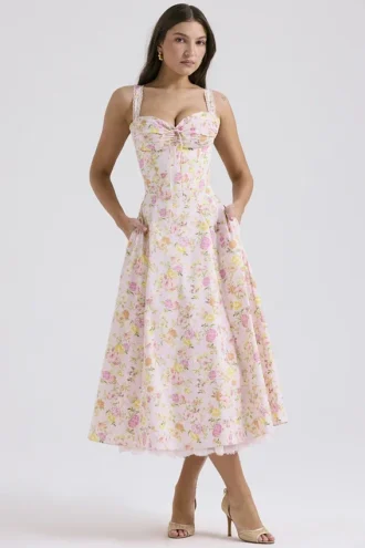 Robe bustier en coton à imprimé Rosalee Pink Meadow